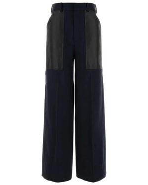 Bottega Veneta Dark Wool And Cotton Palazzo Pant - Black