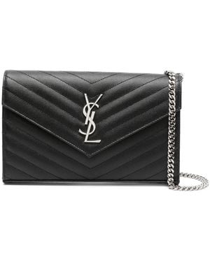 Saint Laurent Monogram Quilted Leather Envelope Clutch - Black