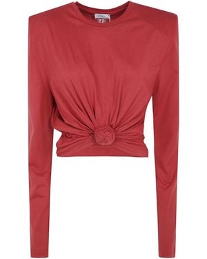 Magda Butrym Cropped Twist Long Sleeves Top - Red