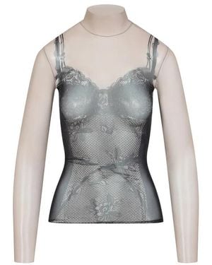 Balenciaga Printed Stretch Tulle Top - Gray
