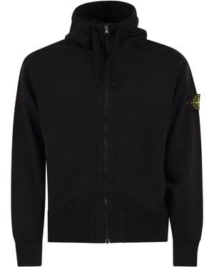 Stone Island Cotton Hooded Zip-Up Sweatshirt - Black