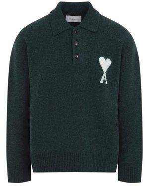 Ami Paris Bottle Adc Alpaca Polo - Green