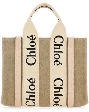 Chloé Woody Small Linen Tote - Natural