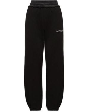 Moncler Logo-Embroidered Elasticated-Waistband Cotton Track Pants - Black