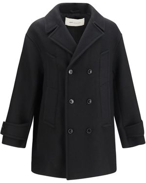 Ami Paris Wool Double-Breasted Coat - Black