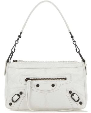 Balenciaga Leather Mini Le City Moto Shoulder Bag - Natural