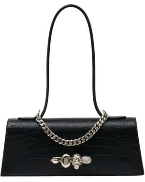 McQueen Jewelled Top Handle Shoulder Bag - Black