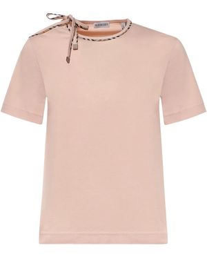 Burberry Check Bow Cotton T-Shirt - Pink