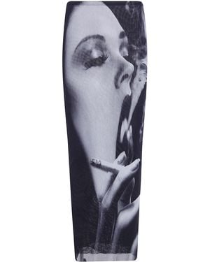 Jean Paul Gaultier Mesh Long Skirt Printed "Smoking - Blue