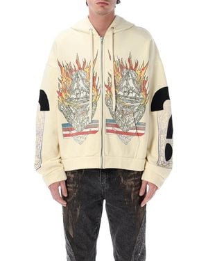 Who Decides War Graphic Cotton Zip Hoodie - Natural