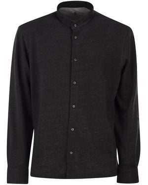 Brunello Cucinelli Linen And Cotton Shirt With Band Collar - Black