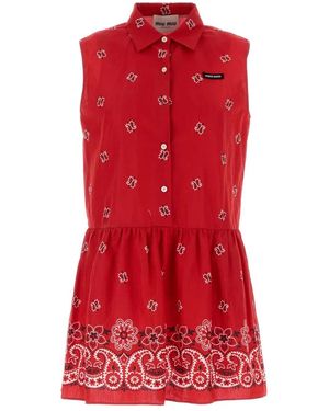 Miu Miu Printed Cotton Blend Dress - Red