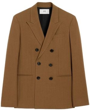 Ami Paris Double-Breasted Wool Jacket - Brown