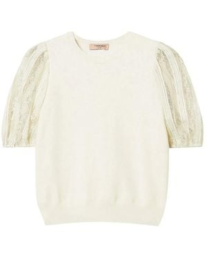 Twinset Twinset Lace-Sleeve Top - White