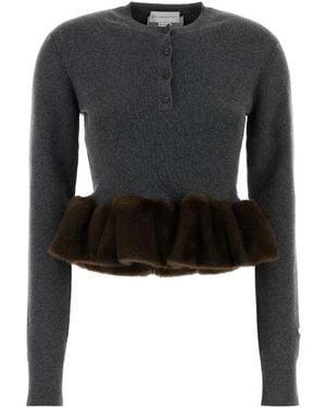 Stella McCartney Fff Trim Wool Crew Neck Sweater - Black