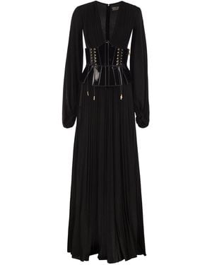 Elisabetta Franchi Long Pleated Dress With Bustier - Black