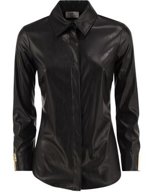 Elisabetta Franchi Leather-Effect Shirt With Jewel Cuffs - Black