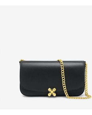 McQueen Leather Skull Flower Crossbody Bag - Black