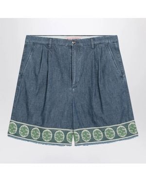 Valentino Bermuda Short With Jacquard Bottom - Blue