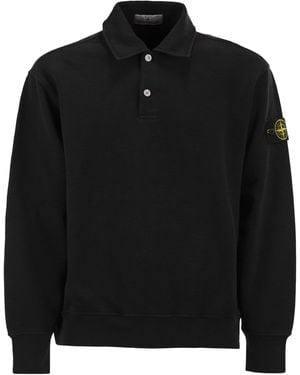 Stone Island Cotton Sweatshirt With Polo Collar - Black