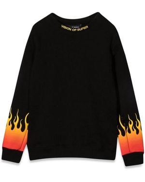 Vision Of Super Crewneck With Shaded Flames - Black