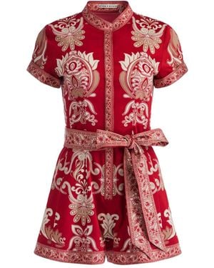 Alice + Olivia Lucy Cotton Short Romper - Red
