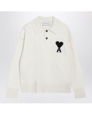Ami Paris Ami De Coeur Wool Polo Sweater - White