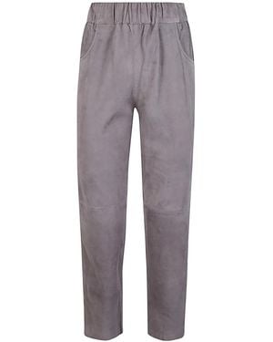 Via Masini 80 Elastic Waist Suede Trousers - Grey