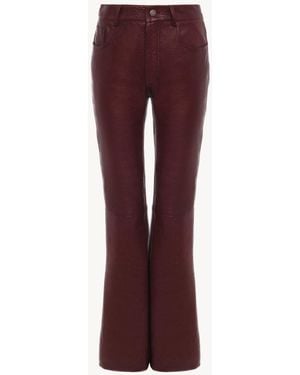 Chloé Flared Textured Lambskin Leather Pants - Purple