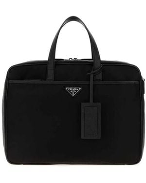 Prada Canvas Briefcase - Black