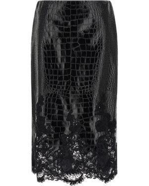 Ermanno Scervino Coconut Print Sheath Skirt With Lace - Black