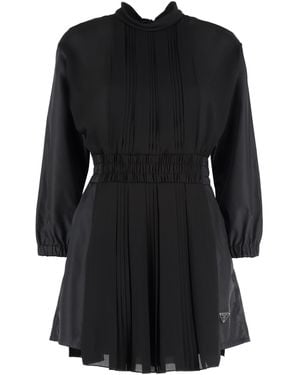 Prada Logo Plaque Long Sleeved Pleated Playsuit - Black