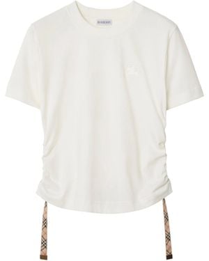 Burberry T-Shirt With Check Finishes - White