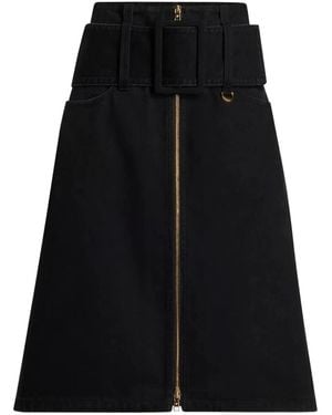 Patou Zipped Midi Belted Skirt - Black
