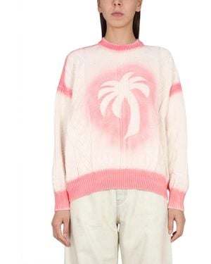 Palm Angels Patent Leather Effect Palm Jumper - White