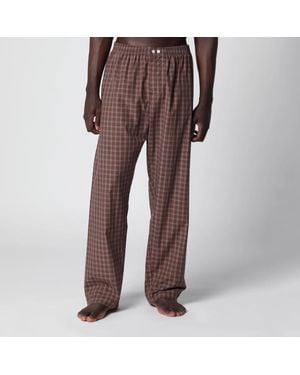 Tekla Serra-Colored Cotton Pyjama Trousers With Check Pattern - Brown