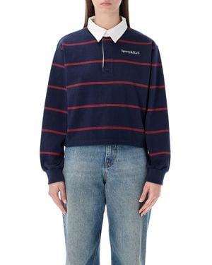 Sporty & Rich And Merlot Cotton Serif Logo Rugby Polo - Blue