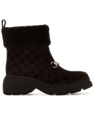 Gucci Dark Suede Ankle Boots - Black