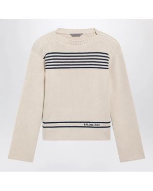 Balenciaga Boat-Neck Ribbed Cotton Jumper - White