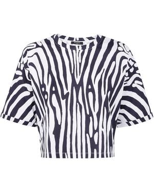 Balmain Zebra Print Crop T-Shirt - Blue