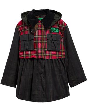 Barbour X Ganni: Waxed Jacket With Peplus And Tartan Details - Black