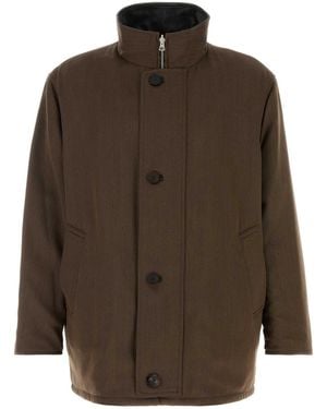 AURALEE Reversible Wool Twisted Twill Lamb Leather Half - Brown