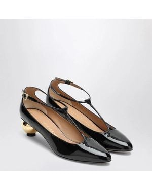 Ferragamo Patent T-Strap Décolleté - Black