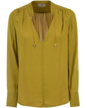 Elisabetta Franchi Georgette Shirt With Charms And Logo - Green