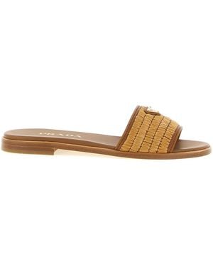 Prada Raffia Slides - Brown