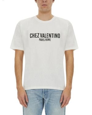 Valentino Cotton Tshirt With Chez Print - Gray