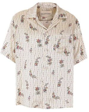 Valentino Garavani Papier Floral Print Bowling Shirt - White