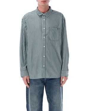 Vans Moss Premium Dobby Stripe Long Sleeve Shirt - Blue