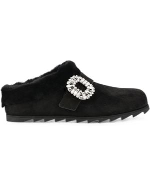 Roger Vivier Shearling-Lined Flat Mules - Black