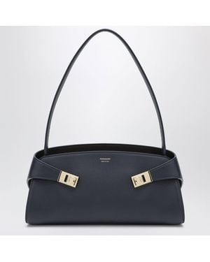 Ferragamo Hug Eastwest/Dark Calfskin Shoulder Bag - Blue